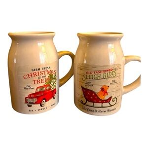Vintage DDJ Mugs Christmas Coffee 14 oz. Set of 2 Milk Jug
